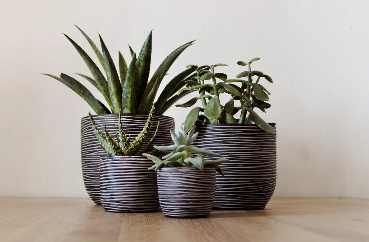 Capi Europe - Set Van 4 - Bloempot Binnen - Rib Antraciet 4 Capi Europe - Set Van 4 - Bloempot Binnen - Rib Antraciet - Afbeelding 2