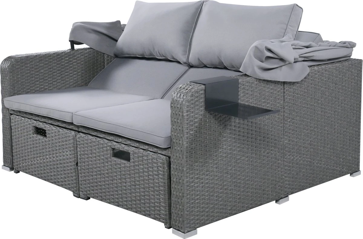 Polyrattan Patio Rieten Meubels Set Voor 2 Personen-Outdoor Rattan Sofa Set Met Intrekbare Luifel-lounge Bank-PE Rotan Loveseat Voor Achtertuin Veranda Tuin Zwembad Balkon-grijs 18 Polyrattan Patio Rieten Meubels Set Voor 2 Personen-Outdoor Rattan Sofa Set Met Intrekbare Luifel-lounge Bank-PE Rotan Loveseat Voor Achtertuin Veranda Tuin Zwembad Balkon-grijs - Afbeelding 16