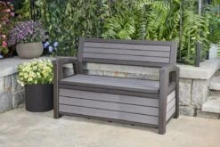 Keter - Hudson Bench Box - 2-zits Bank - Opbergbox - Hout Look & Feel - 227L - 138x63x89cm - Antraciet -Tuinbenodigdheden Bevordering 1200x800 204