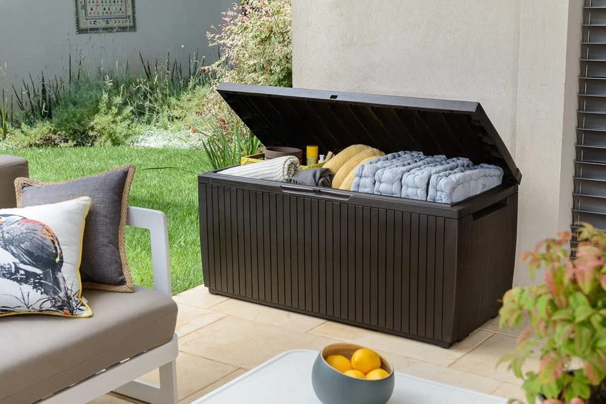 Opbergbox Tuin - Kussenbox Waterdicht - Bruin - Zitbox Kussenbox Voor Buiten - Voor Tuinmeubelen - Tuinkussens - Opberg Tuin - Kussenboxen - XL - Groot - 305 Liter 10 Opbergbox Tuin - Kussenbox Waterdicht - Bruin - Zitbox Kussenbox Voor Buiten - Voor Tuinmeubelen - Tuinkussens - Opberg Tuin - Kussenboxen - XL - Groot - 305 Liter - Afbeelding 8