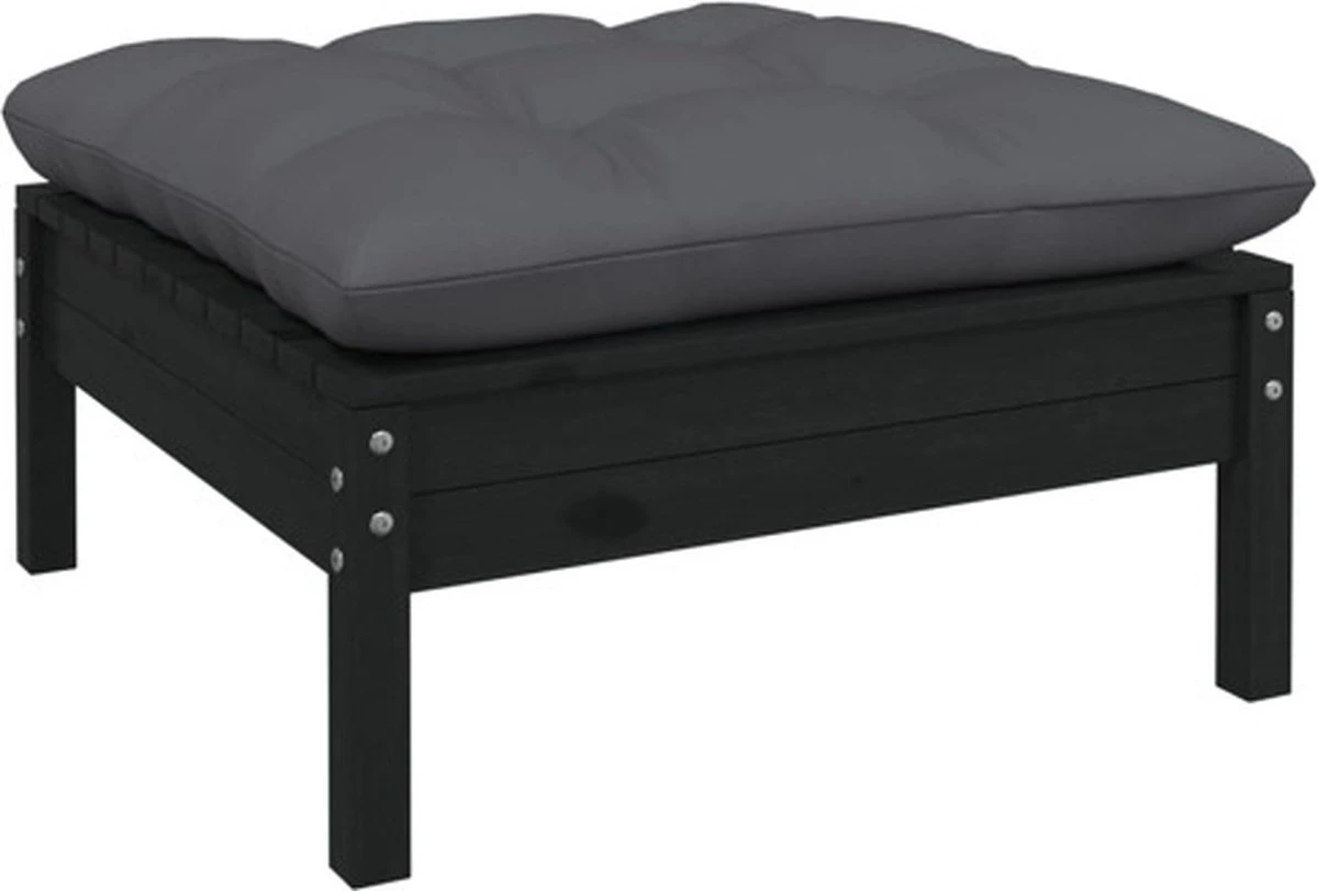 VidaXL 3-delige Loungeset Met Kussens Massief Grenenhout Zwart 10 VidaXL 3-delige Loungeset Met Kussens Massief Grenenhout Zwart - Afbeelding 8