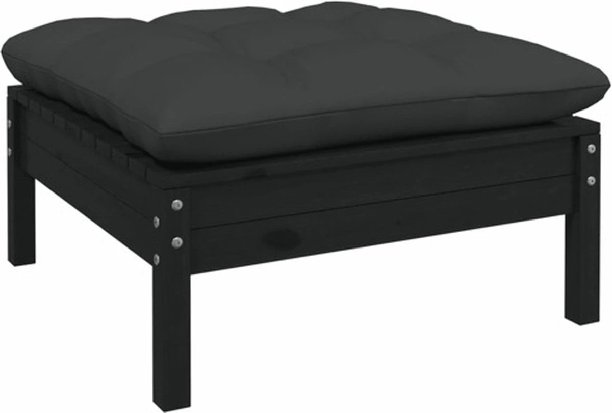 VidaXL 3-delige Loungeset Met Kussens Massief Grenenhout Zwart 14 VidaXL 3-delige Loungeset Met Kussens Massief Grenenhout Zwart - Afbeelding 12