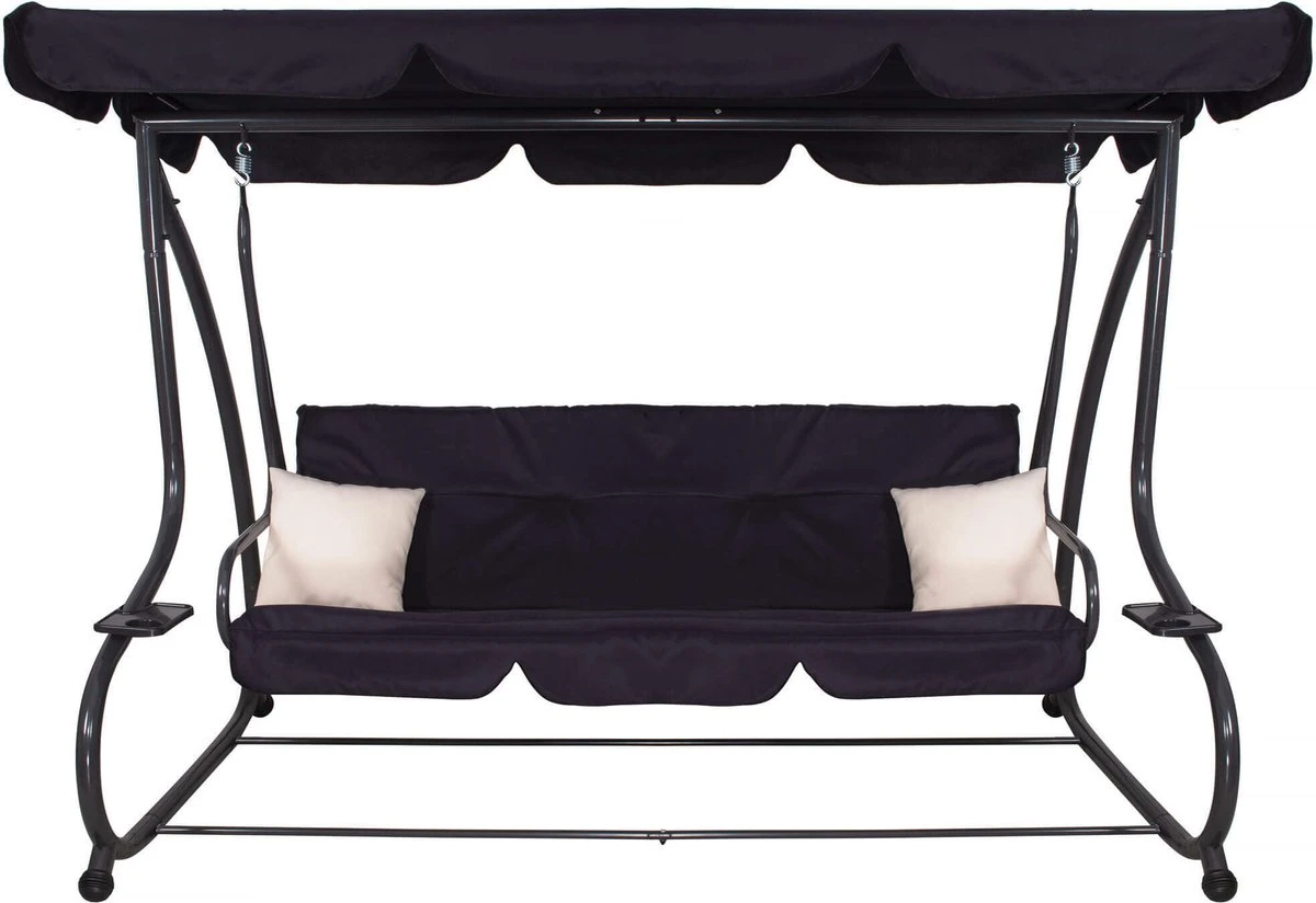 Springos Schommelbank | Linda-Schommel | 3-zits | Waterafstotend | Inclusief 2 Kussens | Verstelbare Luifel | 162 X 200 X 120 Cm | Zwart 11 Springos Schommelbank | Linda-Schommel | 3-zits | Waterafstotend | Inclusief 2 Kussens | Verstelbare Luifel | 162 X 200 X 120 Cm | Zwart - Afbeelding 9