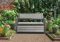 Keter - Hudson Bench Box - 2-zits Bank - Opbergbox - Hout Look & Feel - 227L - 138x63x89cm - Antraciet -Tuinbenodigdheden Bevordering 1200x841 2