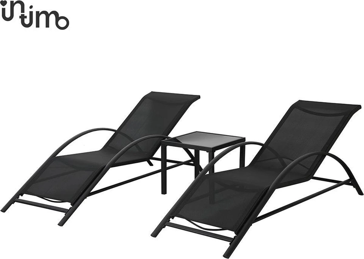 Intimo Ligbeddenset + Tafel - Zwart - 163x60x65/45x45x40 3 Intimo Ligbeddenset + Tafel - Zwart - 163x60x65/45x45x40