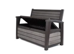 Keter - Hudson Bench Box - 2-zits Bank - Opbergbox - Hout Look & Feel - 227L - 138x63x89cm - Antraciet -Tuinbenodigdheden Bevordering 1200x873 3