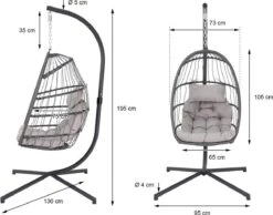 Pro Garden Lowander Hangstoel Egg 191x126x126- Schommelstoel Met Rattan Cocoon En Robuust Stalen Standaard Incl. Kussens - Volledig Inklapbaar - Lichtgrijs -Tuinbenodigdheden Bevordering 1200x943 1