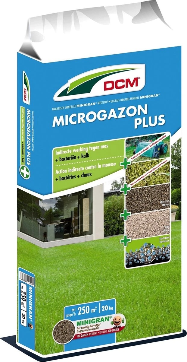 DCM Microgazon Plus - Gazonmest - Minder Mos, Minder Werk - Gazonmeststof Met MINIGRAN® Technology - 250m2 - 20 Kg 3 DCM Microgazon Plus - Gazonmest - Minder Mos, Minder Werk - Gazonmeststof Met MINIGRAN® Technology - 250m2 - 20 Kg