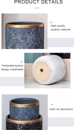 Bloempotten Binnen - Keramiek - Gouden Rand - Bloempot Buiten - Afvoergat 24 Cm - Wit Zwart – Groot -Tuinbenodigdheden Bevordering 686x1200 3