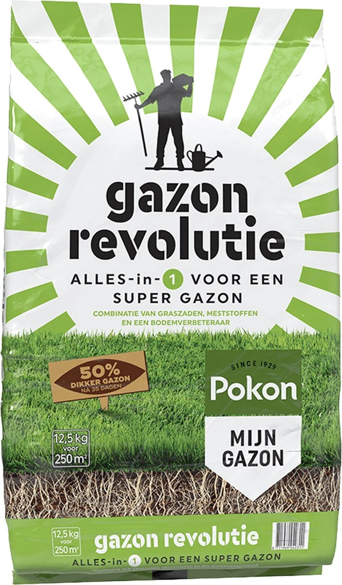 Pokon Gazon Revolutie - 12,5kg - Gazonmest / Graszaad / Bodemverbeteraar - Geschikt Voor 250m² - Binnen 15 Dagen Resultaat 9 Pokon Gazon Revolutie - 12,5kg - Gazonmest / Graszaad / Bodemverbeteraar - Geschikt Voor 250m² - Binnen 15 Dagen Resultaat - Afbeelding 7