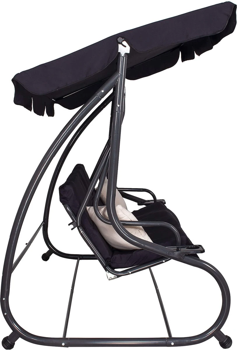 Springos Schommelbank | Linda-Schommel | 3-zits | Waterafstotend | Inclusief 2 Kussens | Verstelbare Luifel | 162 X 200 X 120 Cm | Zwart 15 Springos Schommelbank | Linda-Schommel | 3-zits | Waterafstotend | Inclusief 2 Kussens | Verstelbare Luifel | 162 X 200 X 120 Cm | Zwart - Afbeelding 13