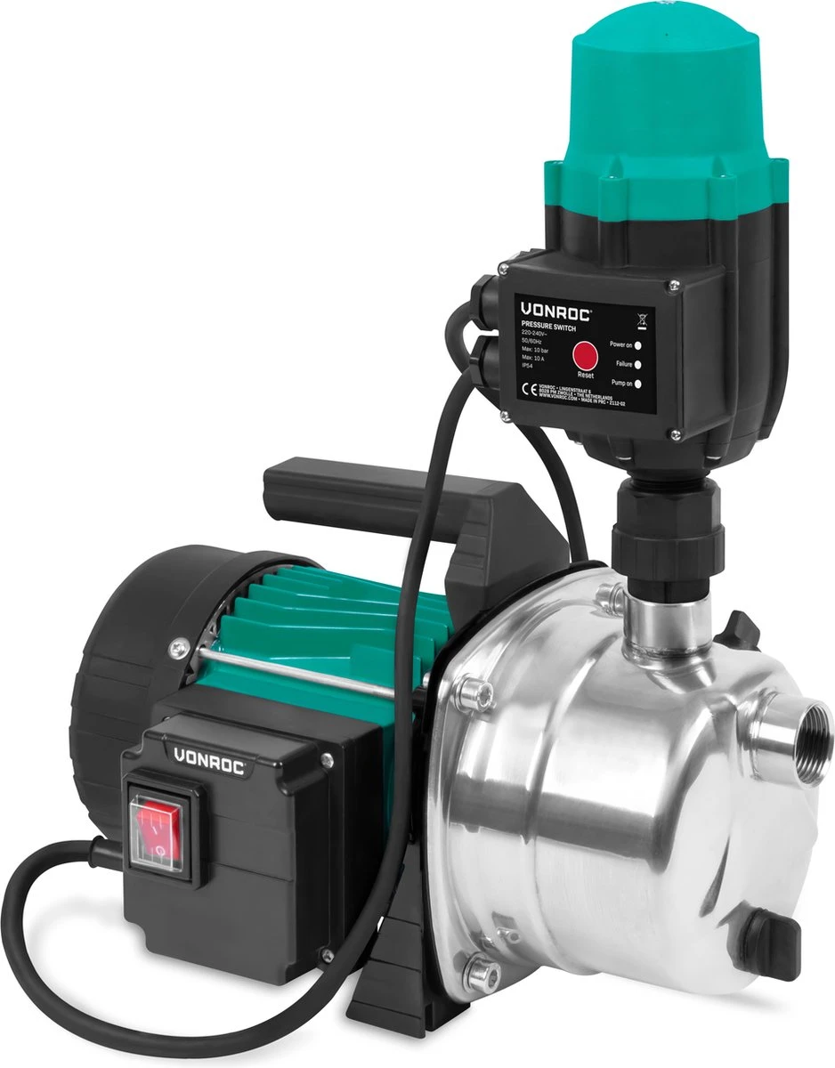 VONROC Hydrofoorpomp / Automatische Pomp - 1000W - 3500l/h - Met Drukschakelaar - Droogloopbeveiliging - Voor Besproeien En Huishoudwater 3 VONROC Hydrofoorpomp / Automatische Pomp - 1000W - 3500l/h - Met Drukschakelaar - Droogloopbeveiliging - Voor Besproeien En Huishoudwater