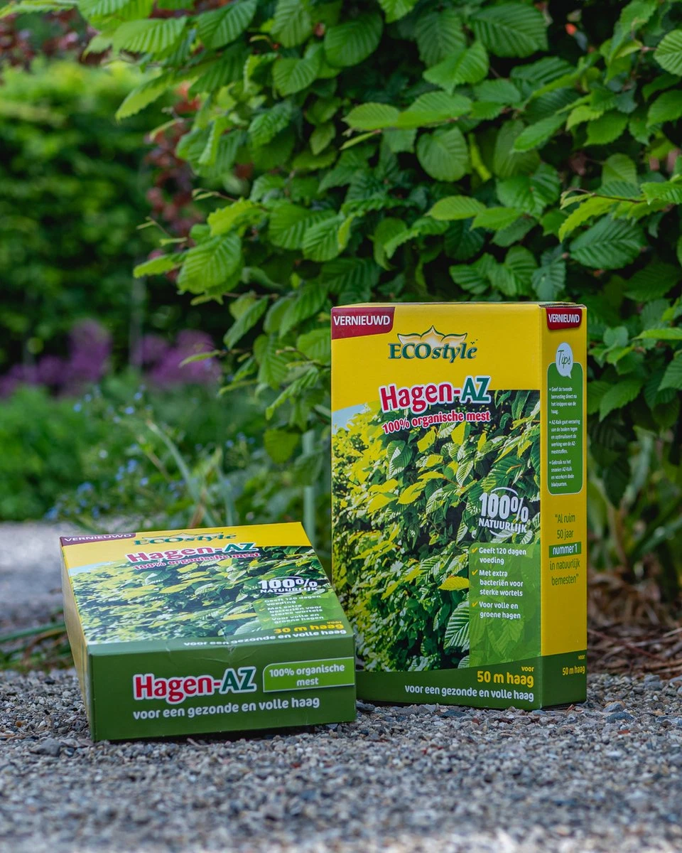 ECOstyle Hagen-AZ Organische Tuinmest - Voor Gezond Bodemleven - Remt Uitval Van Bladeren - 120 Dagen Voeding - Voor 50m Haag - 2,75 KG 4 ECOstyle Hagen-AZ Organische Tuinmest - Voor Gezond Bodemleven - Remt Uitval Van Bladeren - 120 Dagen Voeding - Voor 50m Haag - 2,75 KG - Afbeelding 2